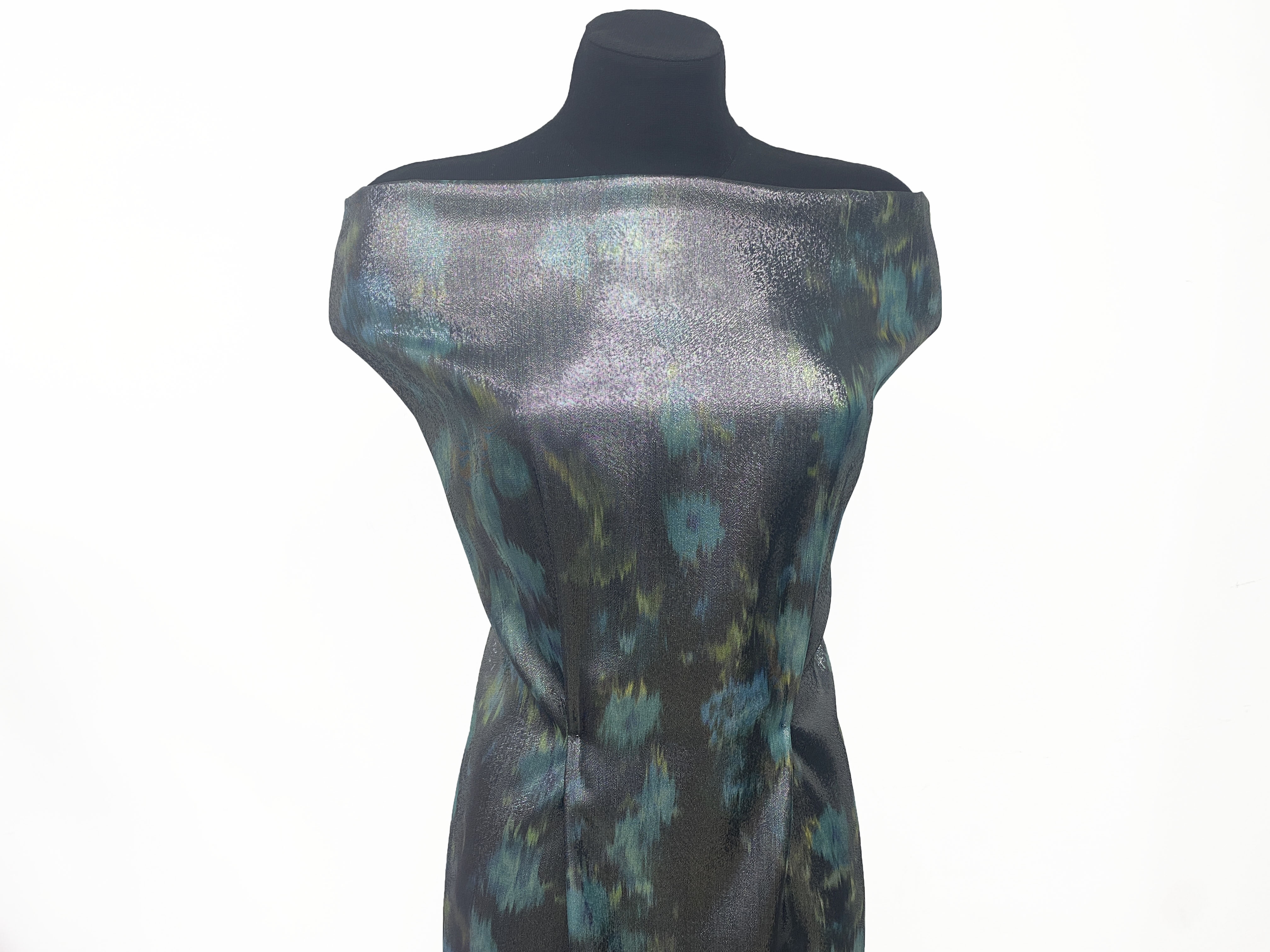 Ткань Шёлк  с люрексом чёрно-бирюзового цвета  размытый 46844 5