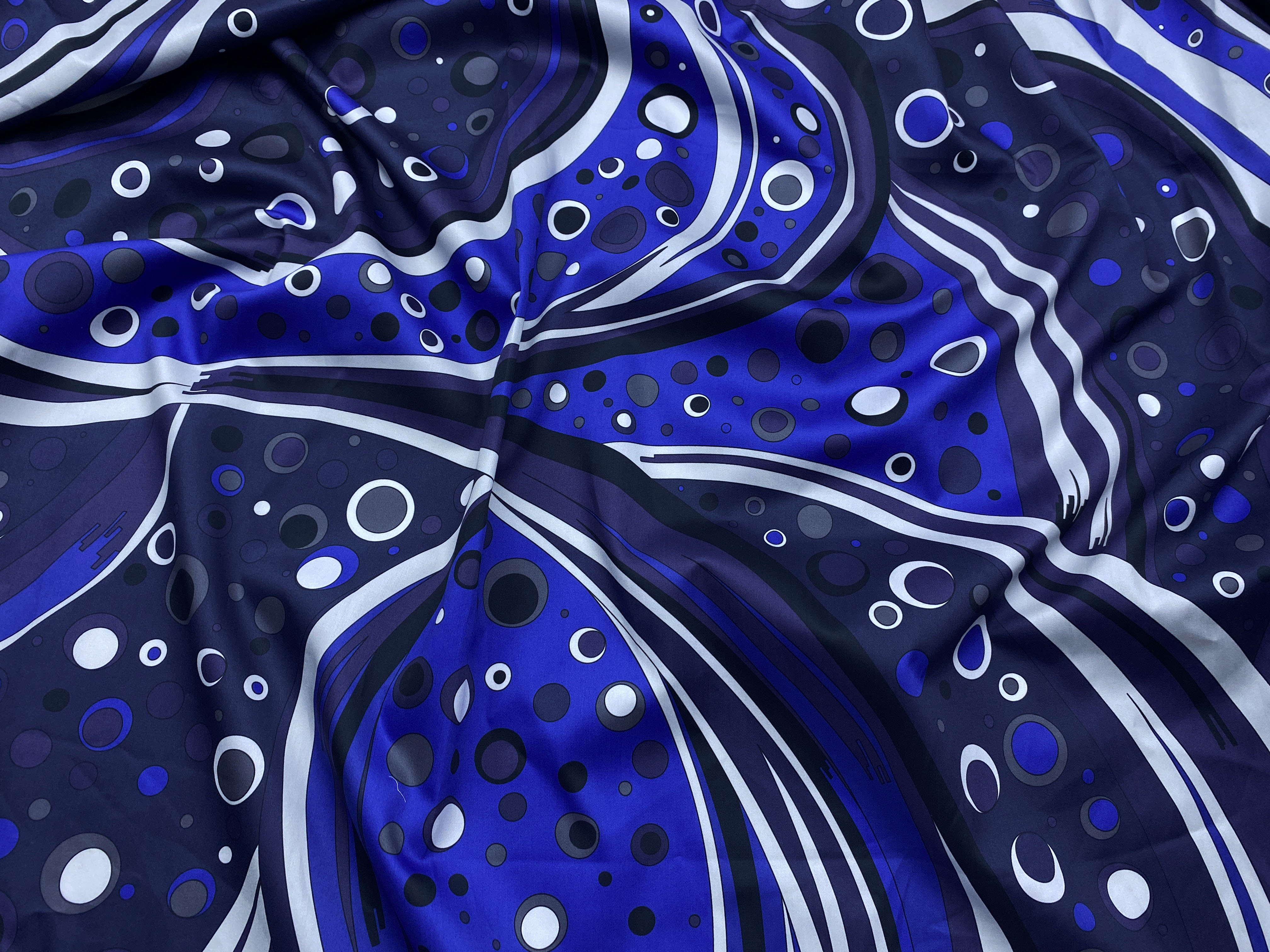 Ткань Хлопок  сине-фиолетового цвета с принтом абстракция 14330 3