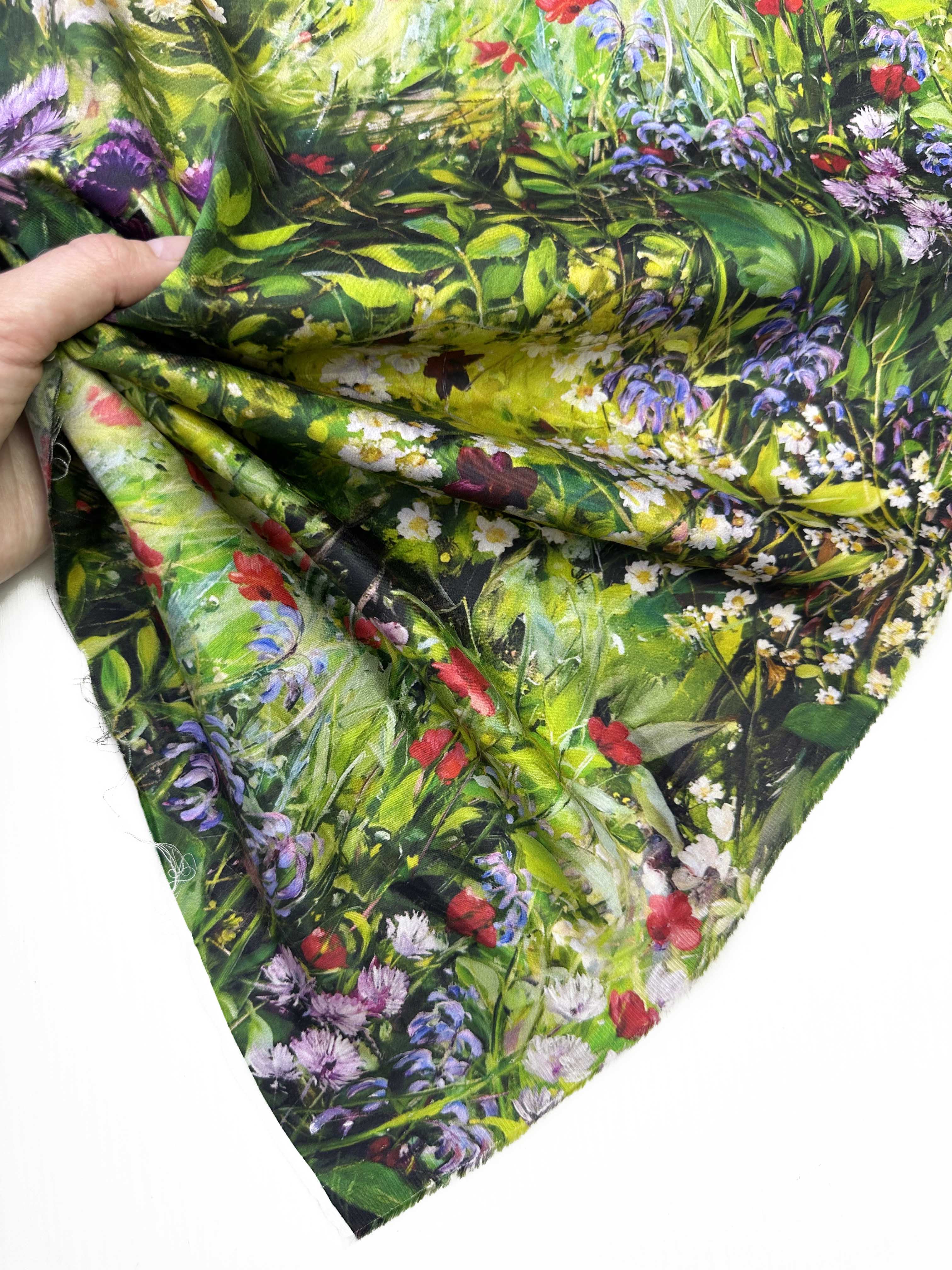 Ткань Хлопок зеленый с полевым цветочным принтом 14498 5