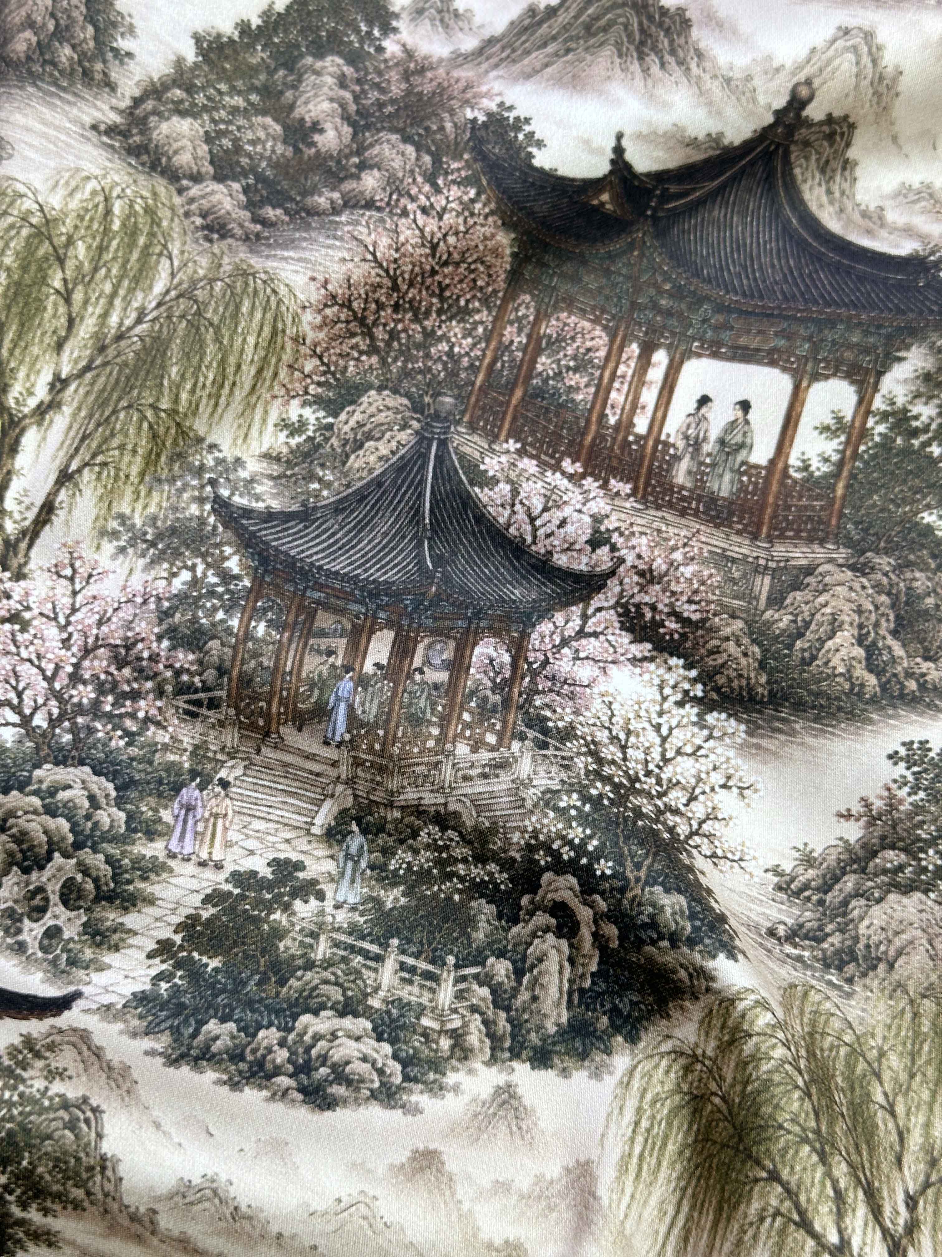 Ткань Хлопок c принтом в азиатском стиле шинуазри Утро в Киото 14519 3